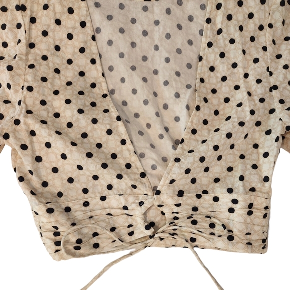 Peony Swimwear Resortwear Tie Front Crop Puff Sleeve Polka Dot Top - Picture 6 of 16